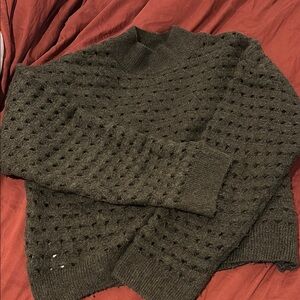 Mango Dark Green Textured Sweater